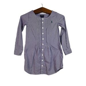 Ralph Lauren Girls Purple White Gingham Shirt Dress Size 7 Cotton Preppy